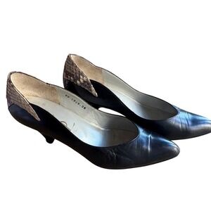 VTG Yves Saint Laurent Black Leather Snakeskin Accent Kitten Heels‎ SZ EU36/US 6